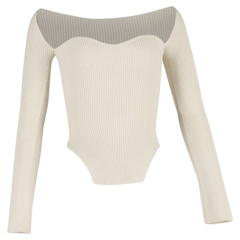 Khaite Maddy Knitted Off-Shoulder Top in  Ivory Viscose